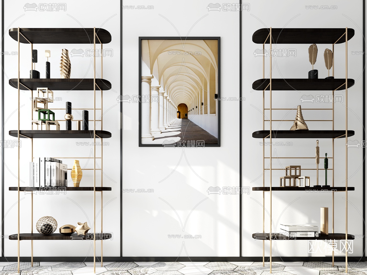 现代轻奢装饰柜摆件装饰画3d模型下载