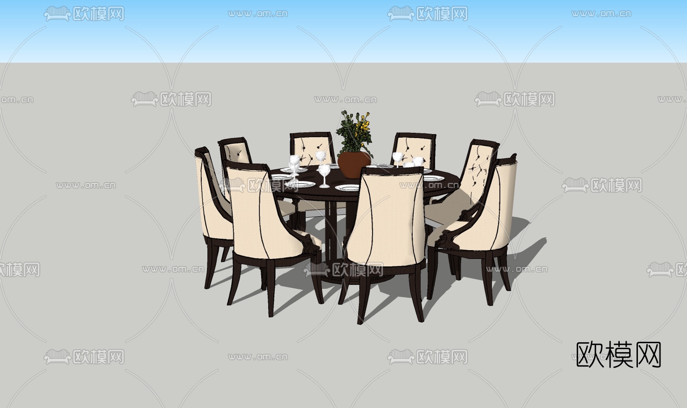欧式餐桌椅免费su模型下载