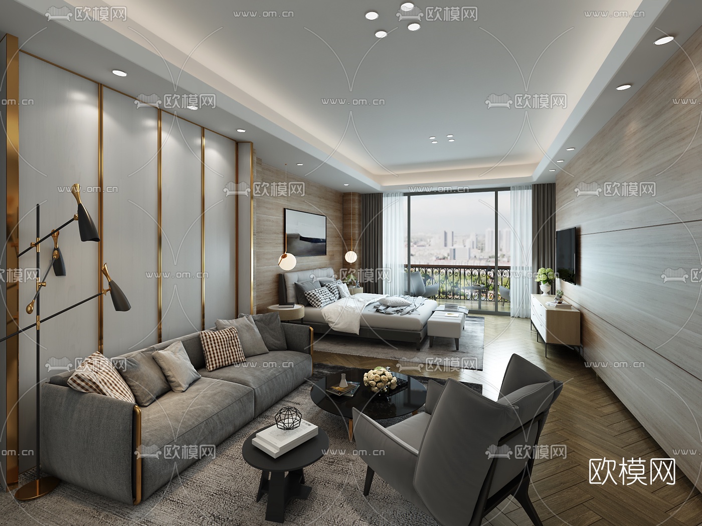 现代酒店客房3D模型-免费3dmax模型库-欧模网