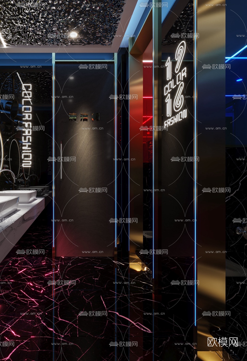 现代KTV公用卫生间3d模型下载（渲染图2）