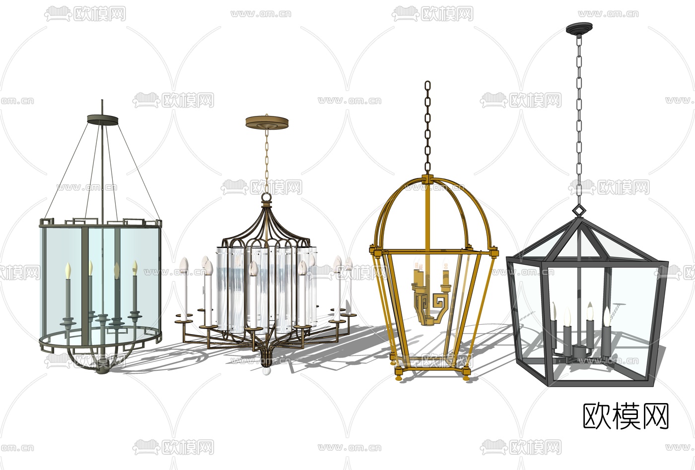 工业风金属烛台吊灯su模型下载（渲染图1）