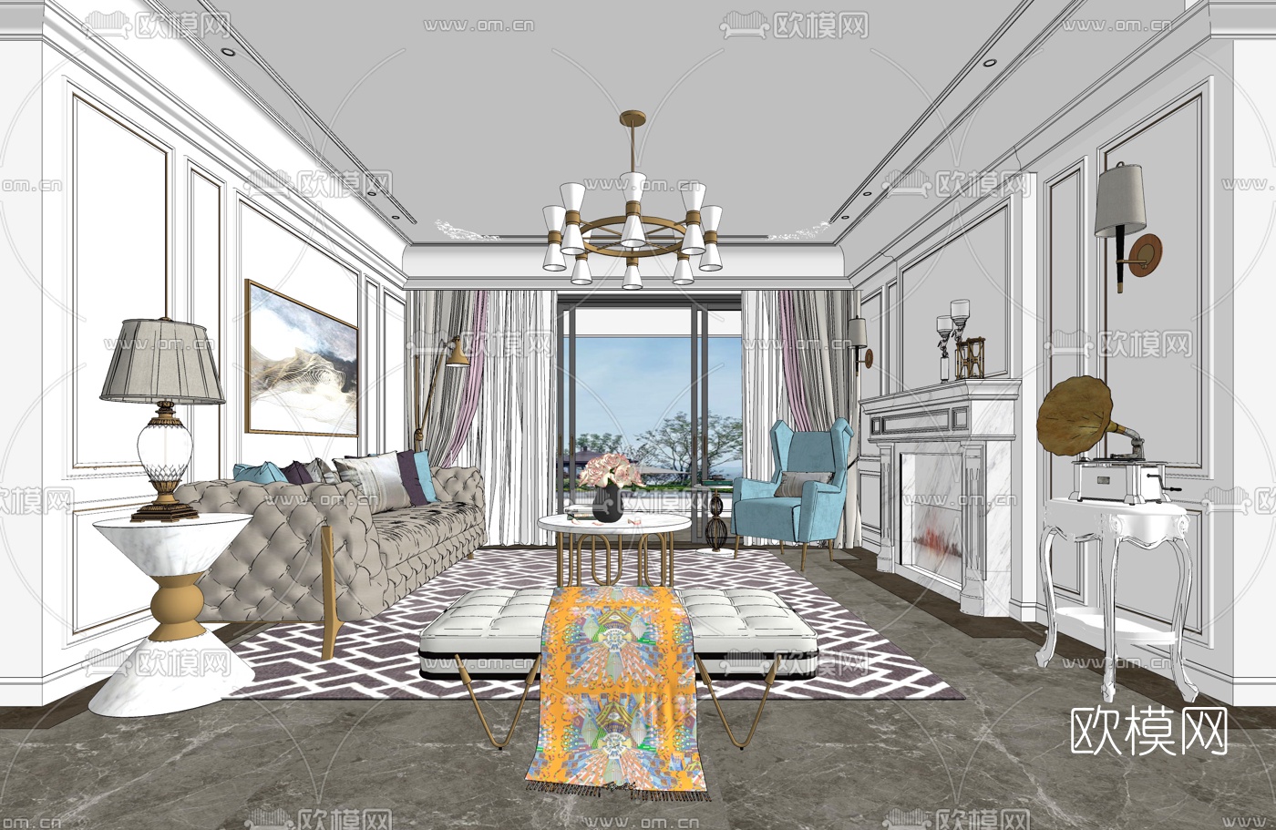 欧式客厅su模型
