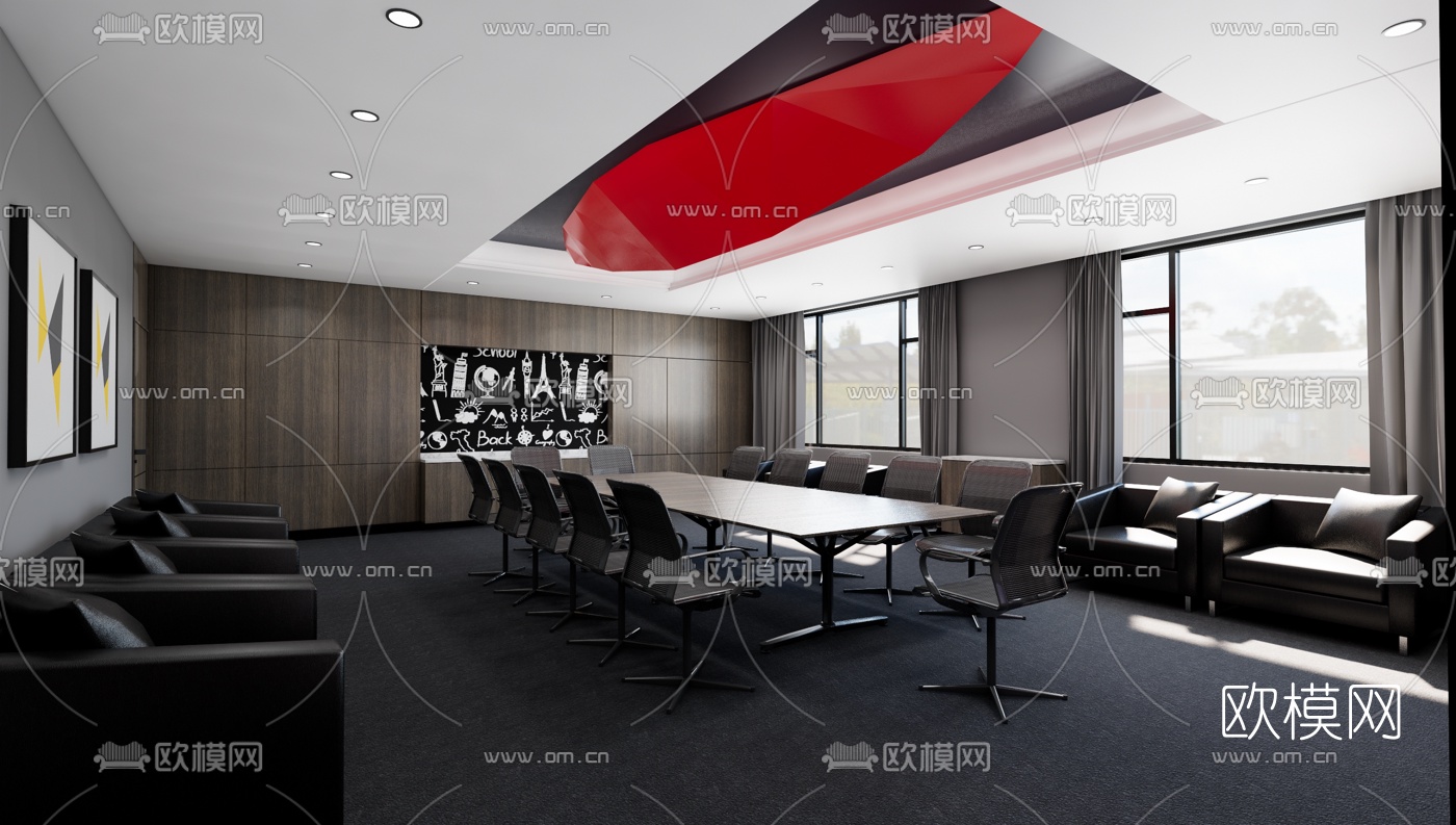 现代会议室su模型下载（渲染图2）