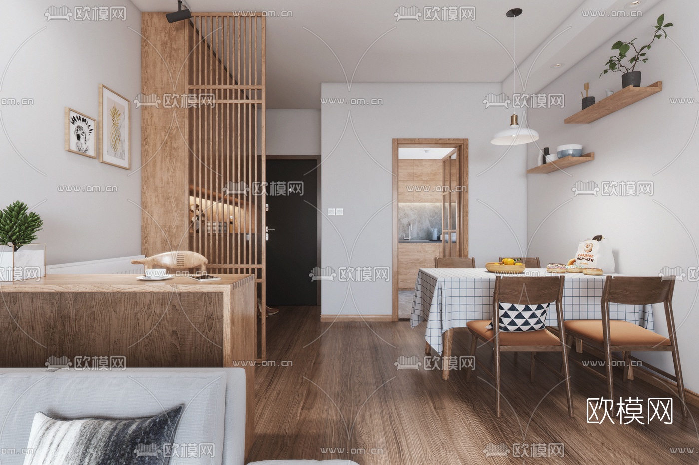日式客厅餐厅3d模型下载（渲染图5）