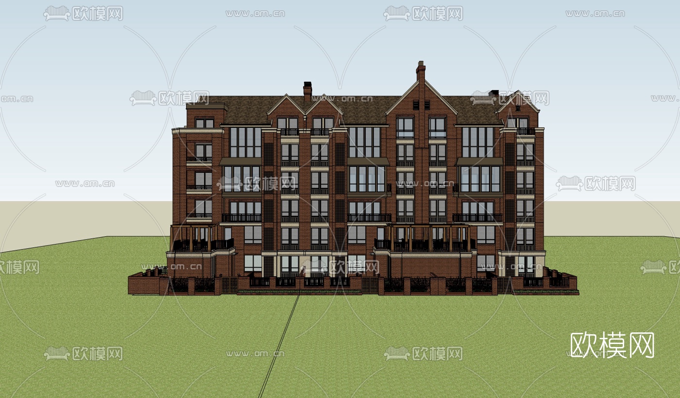 欧式高层公寓楼su模型下载（渲染图1）