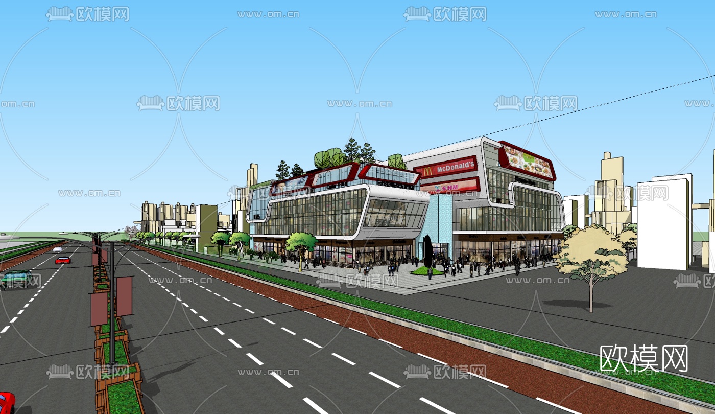 现代商场外观免费su模型下载（渲染图2）