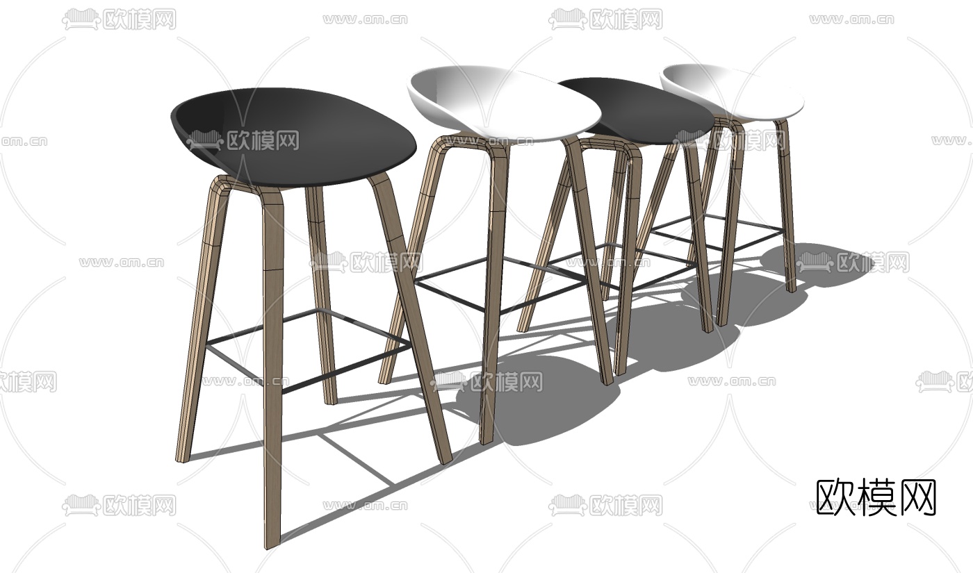 现代实木吧台椅su模型下载