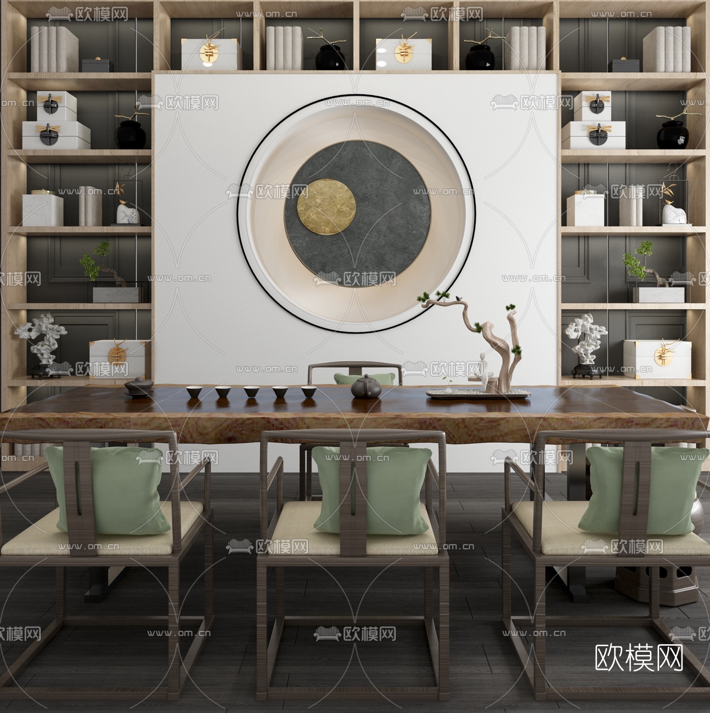 新中式泡茶桌椅装饰柜3d模型