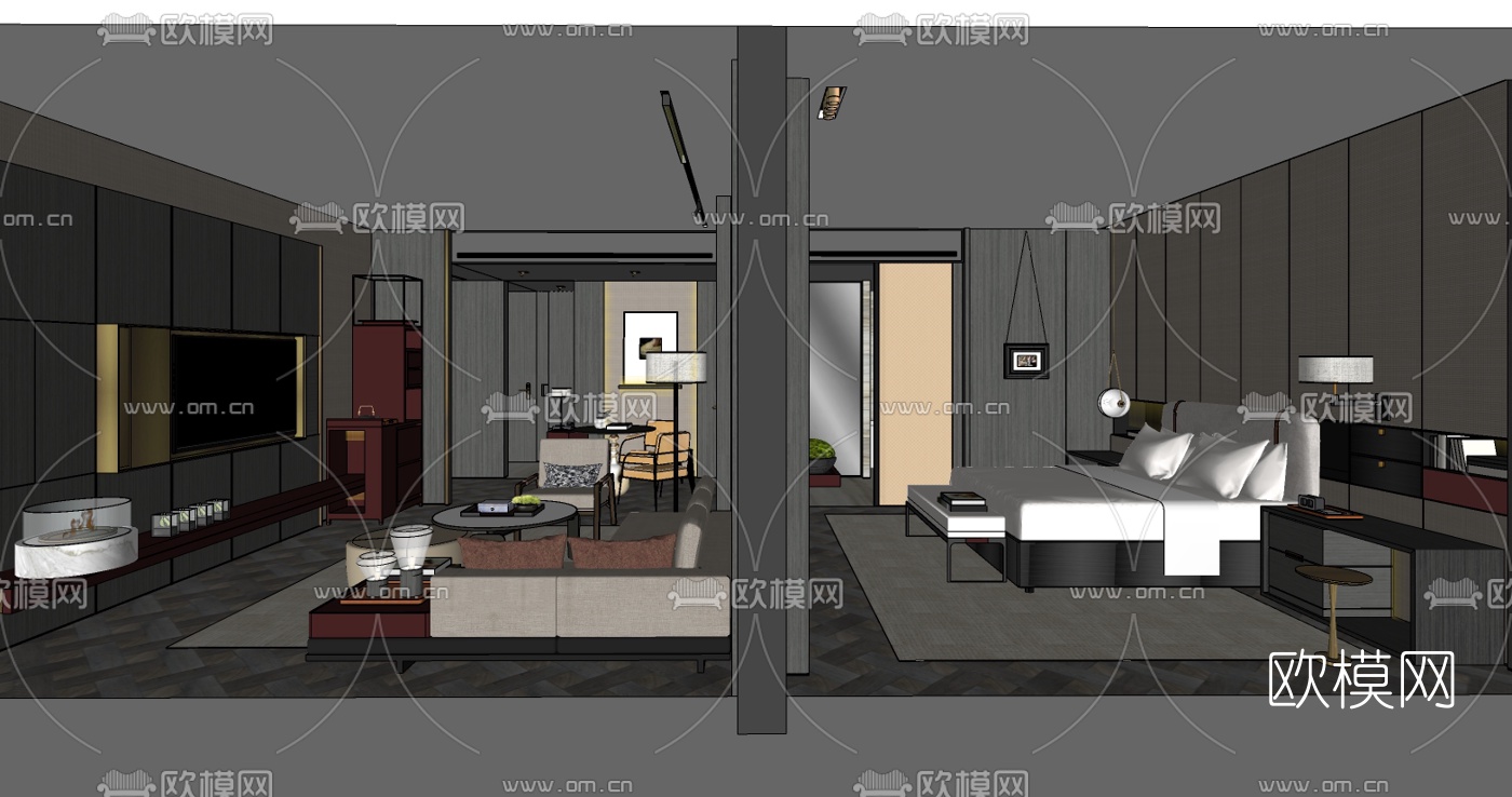 现代酒店客房su模型下载（渲染图3）