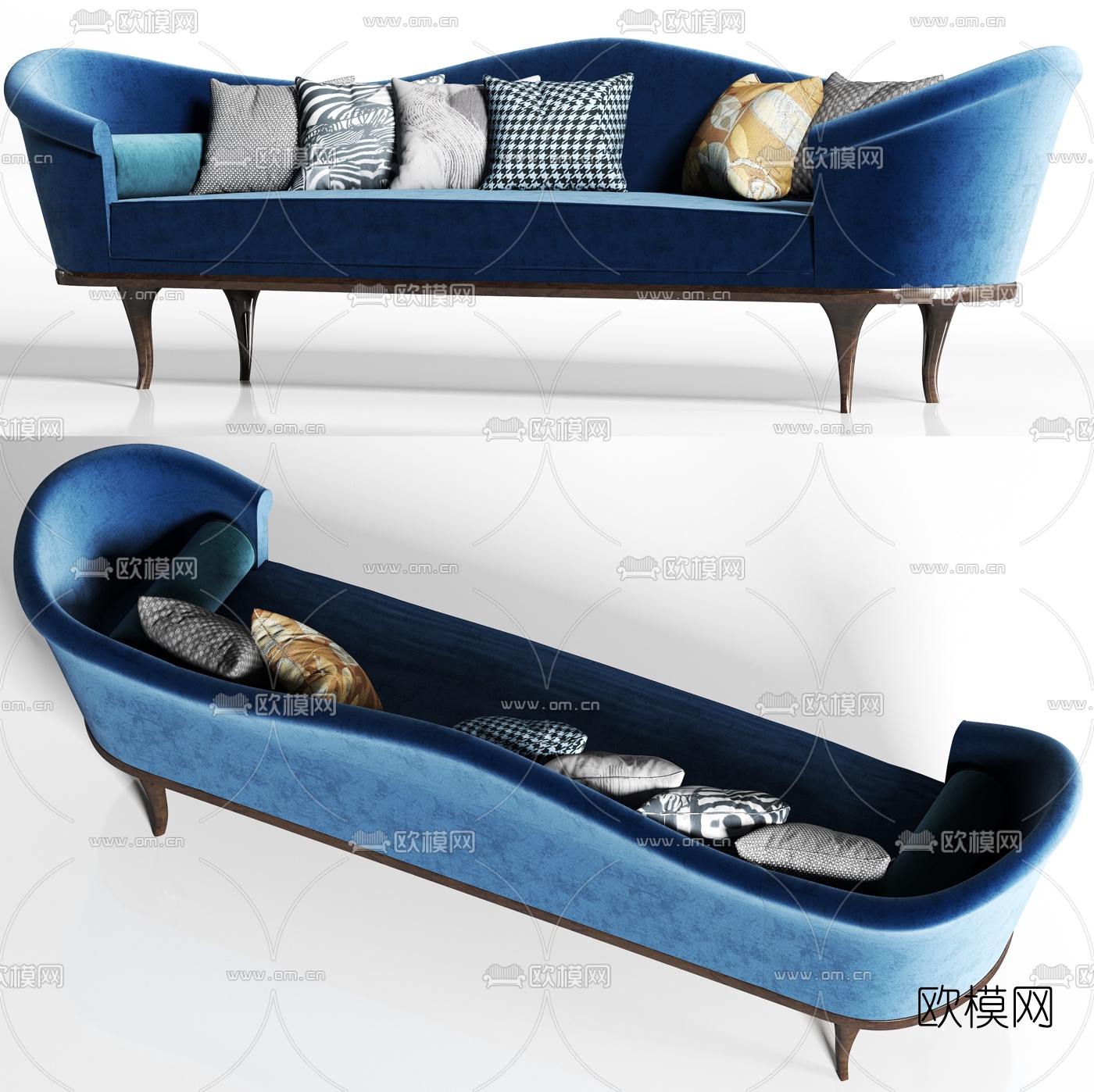 简欧布艺多人沙发3d模型下载