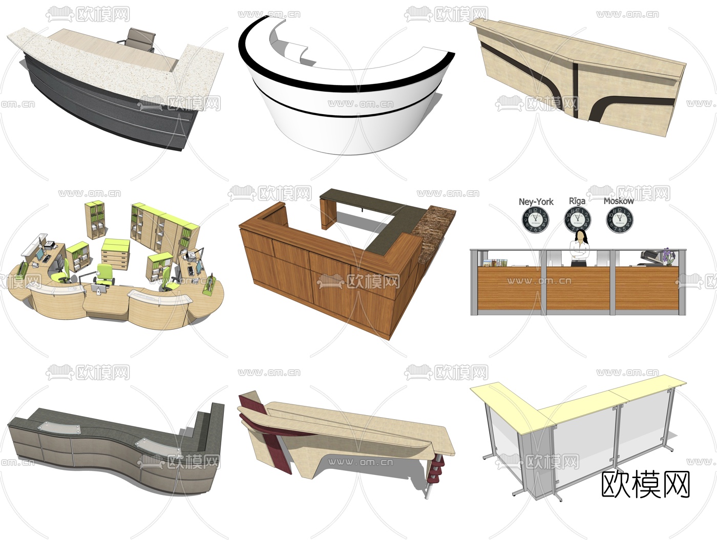 现代前台接待台su模型下载