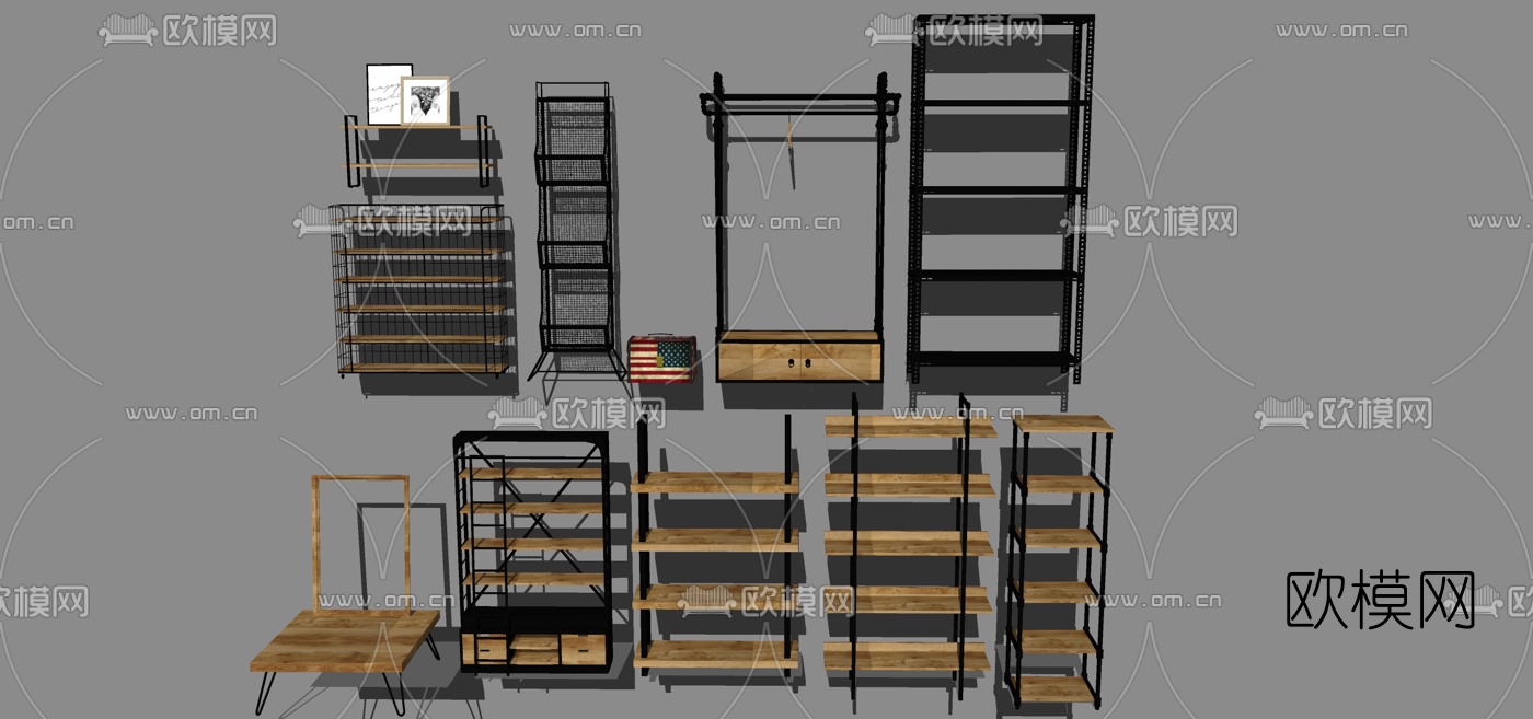 工业风装饰架置物架组合su模型下载