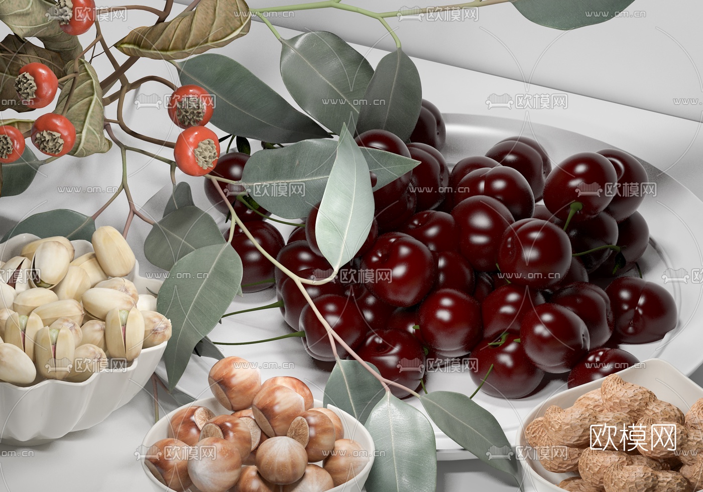 现代花生樱桃坚果3d模型下载（渲染图1）