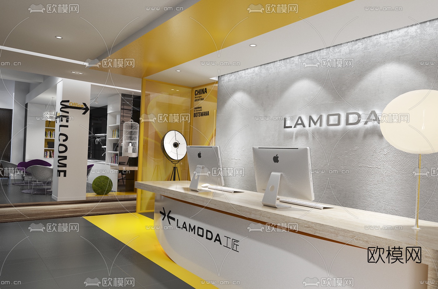 现代办公前台3d模型