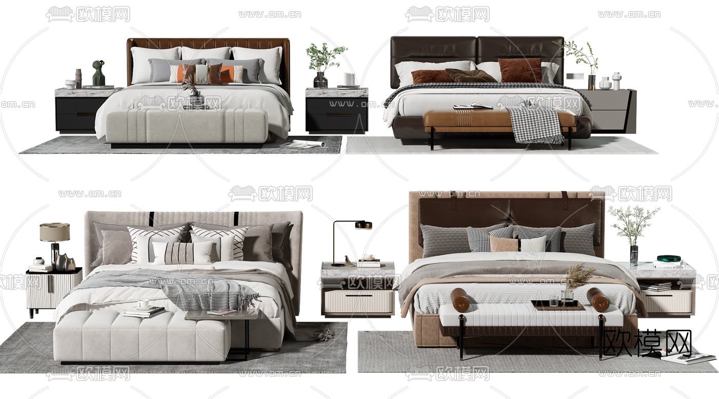 现代轻奢双人床su模型下载（渲染图1）