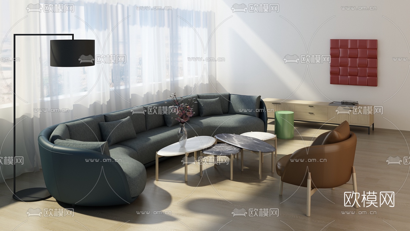 现代沙发组合3d模型下载（渲染图1）