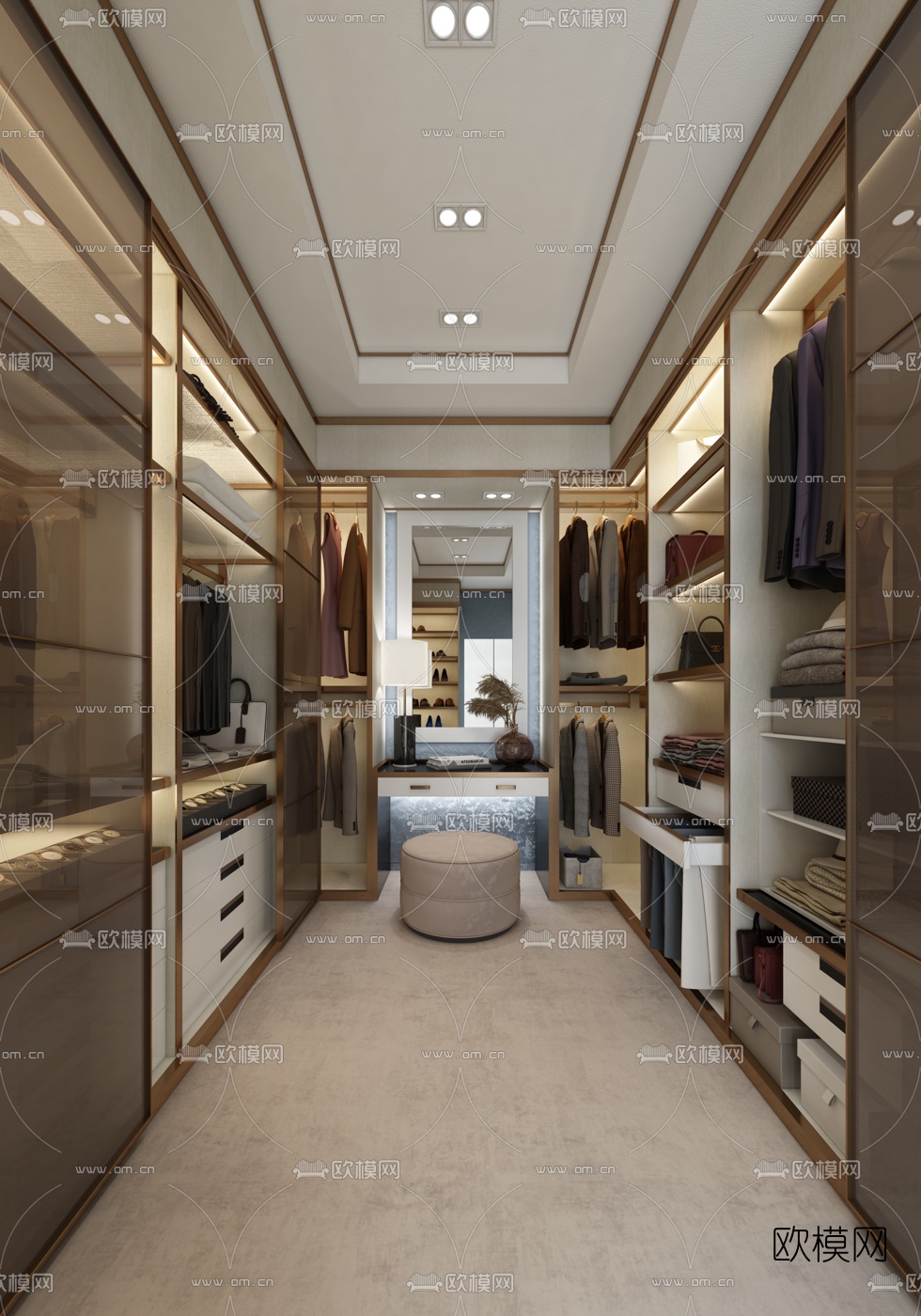 基辅NY公寓 现代轻奢衣帽间3d模型下载（渲染图1）