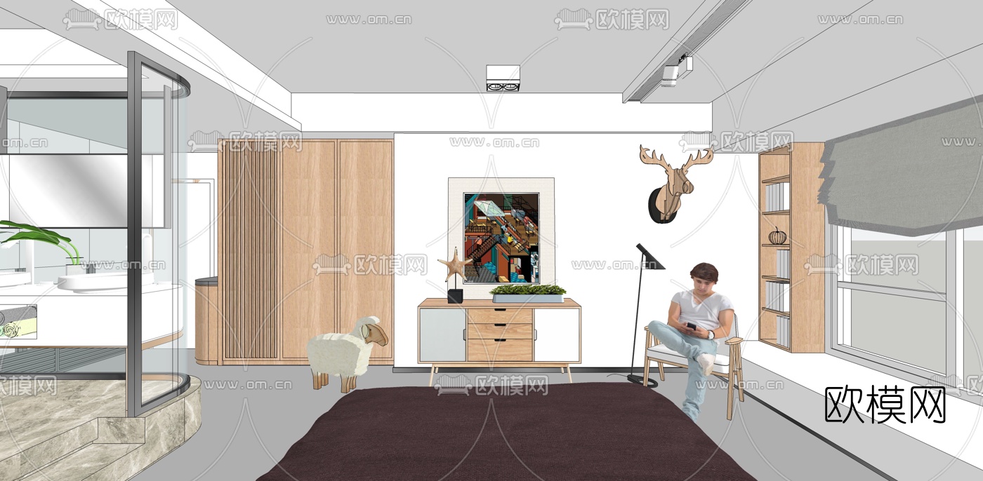 北欧酒店客房su模型下载（渲染图2）