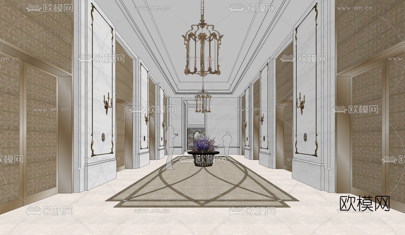 欧式电梯间会议室su模型下载（渲染图7）