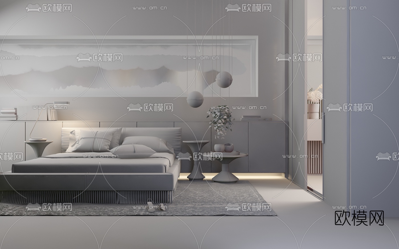 北欧卧室3d模型下载（渲染图2）