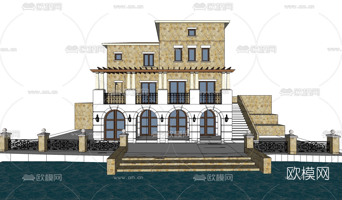 欧式独栋别墅su模型下载（渲染图2）
