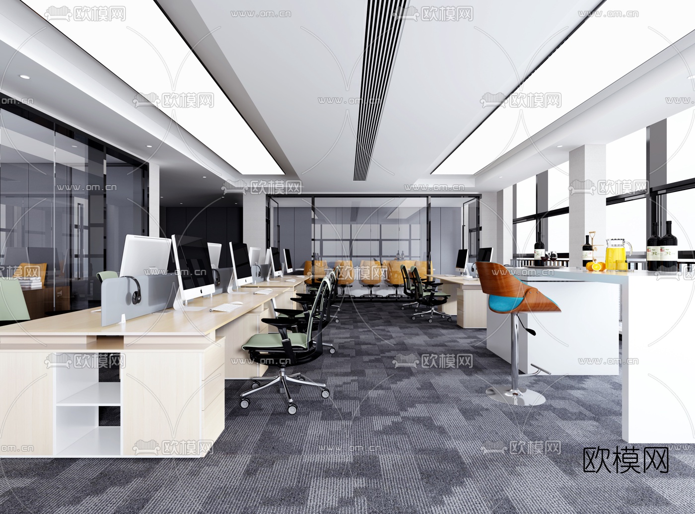 现代办公区3d模型-免费3dmax模型库-欧模网