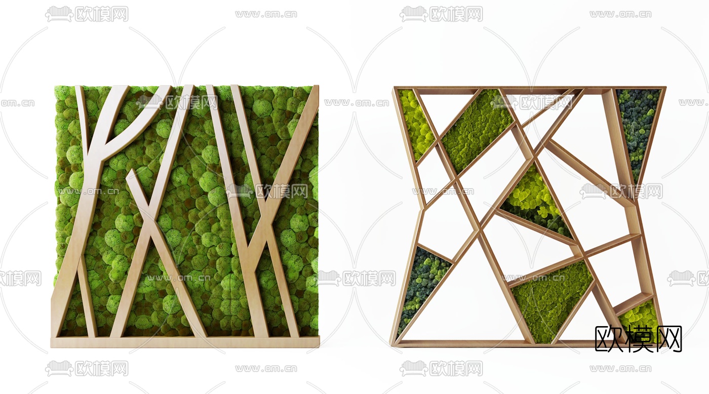 现代绿植背景墙3d模型