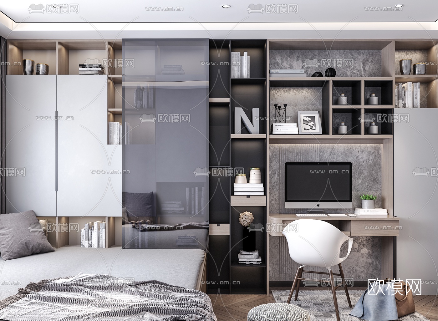 现代榻榻米书房3d模型
