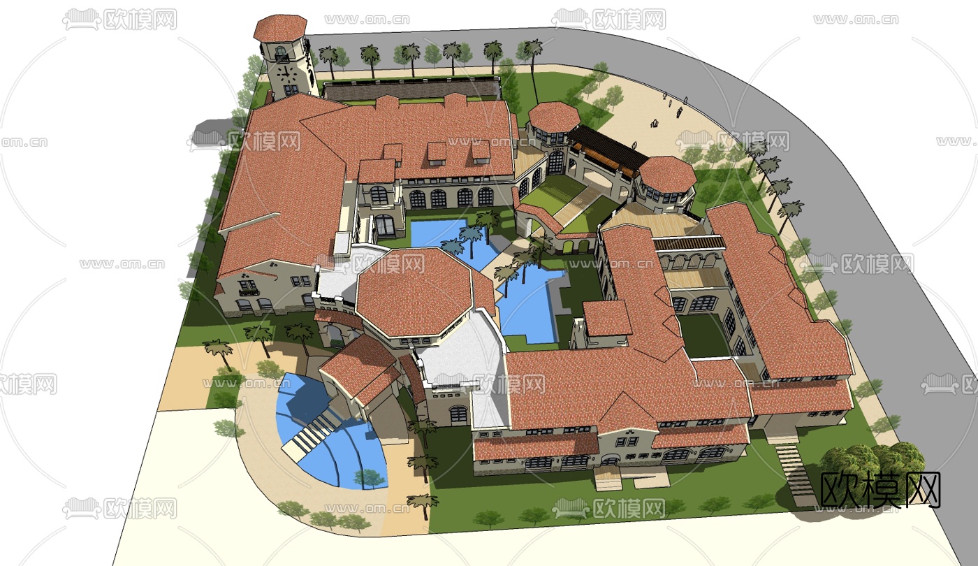 欧式住宅区免费su模型下载（渲染图2）