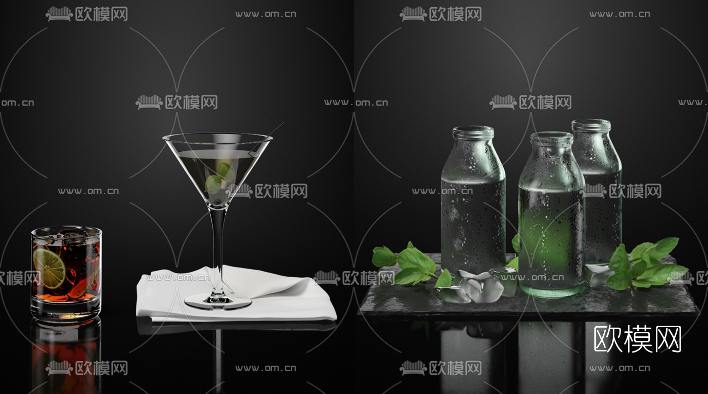 现代酒水酒杯3d模型下载