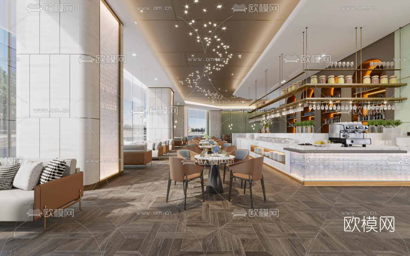 现代酒店全日制自助餐厅3d模型