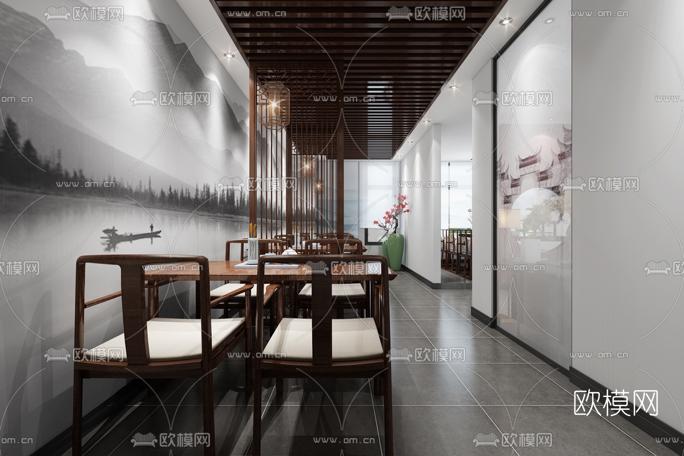 新中式主题餐厅3d模型