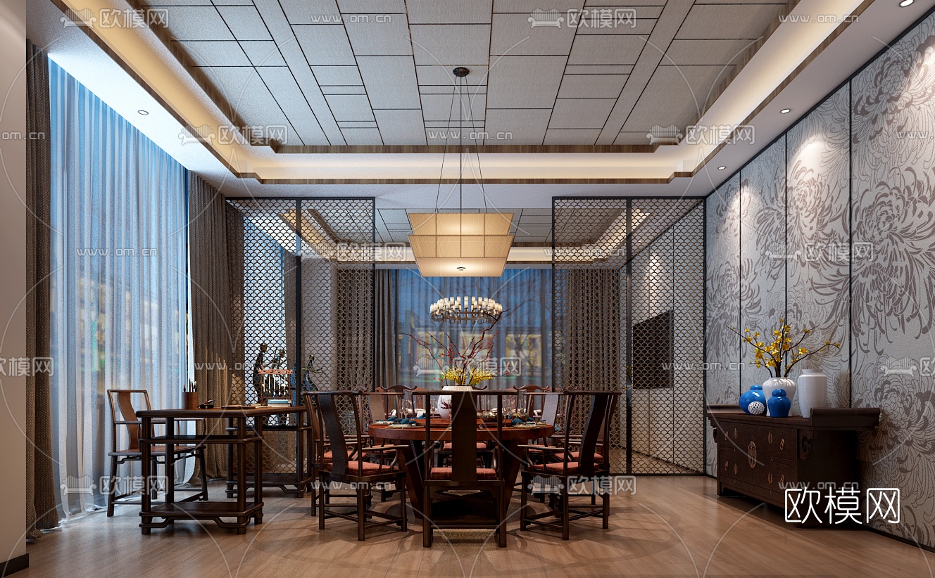 中式餐厅包房3D模型-免费3dmax模型库-欧模网
