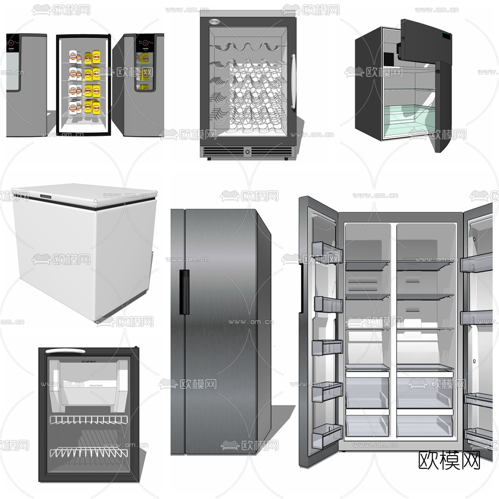 现代电冰箱组合su模型下载