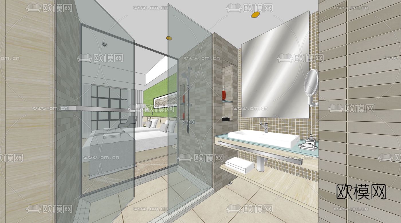 北欧酒店客房双人房su模型下载（渲染图4）