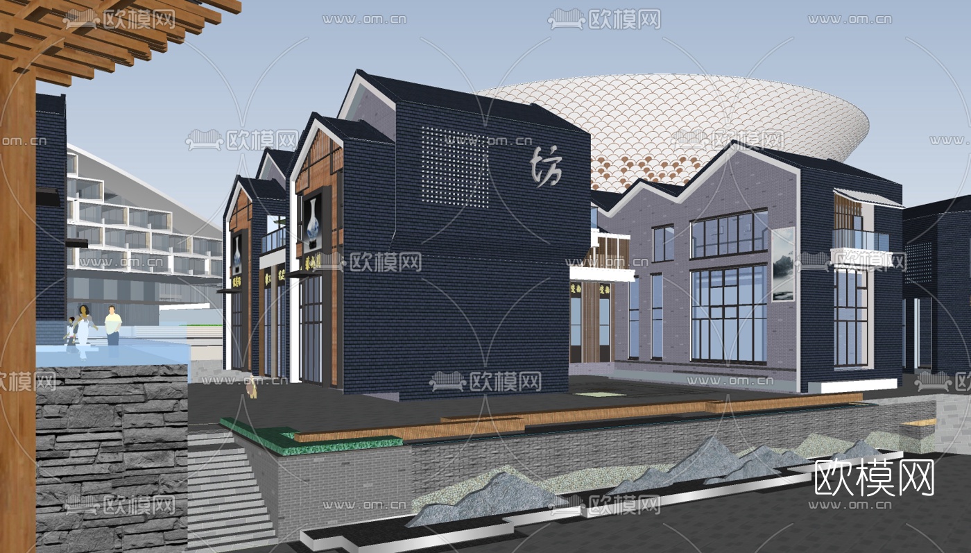 中式商业区规划su模型下载（渲染图3）