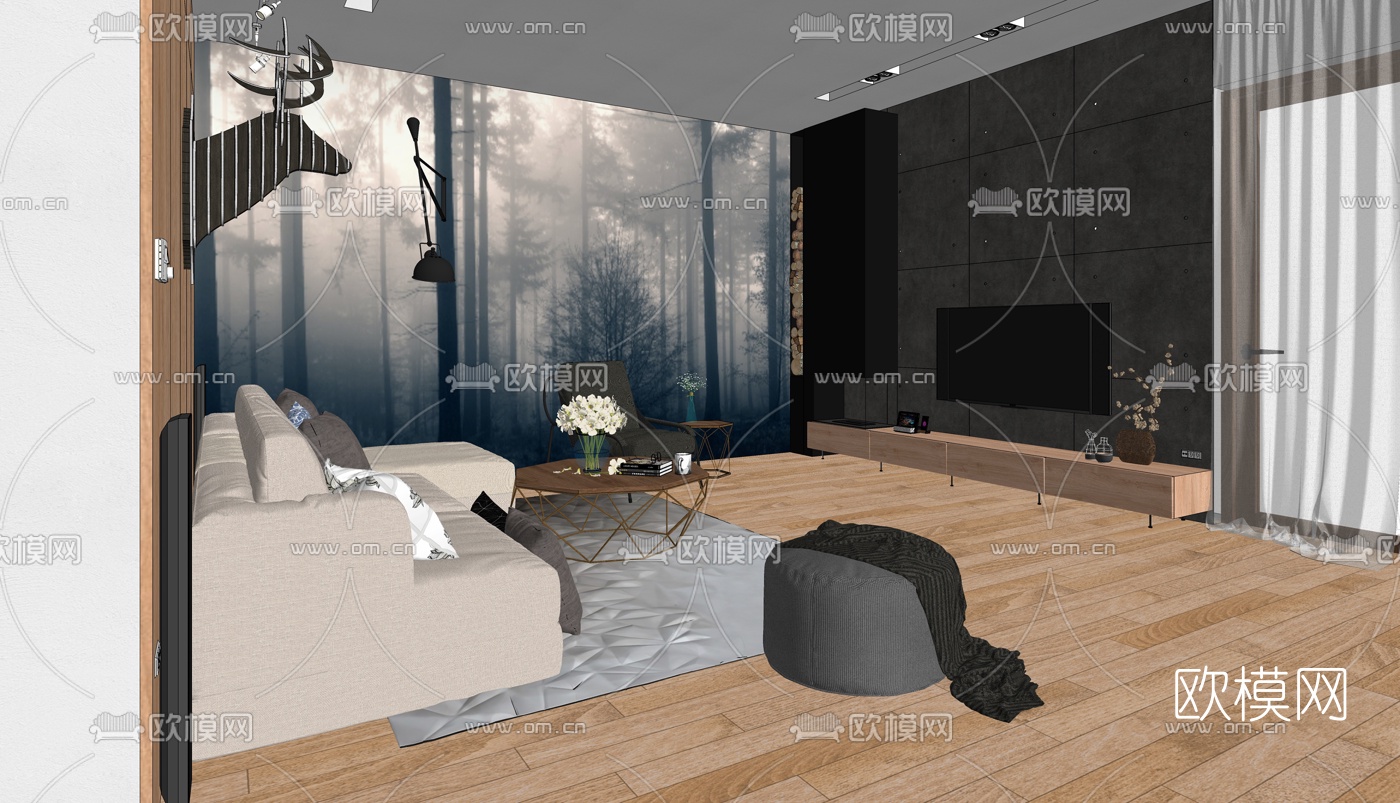 北欧客餐厅su模型下载（渲染图4）