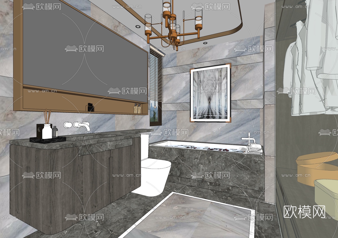 新中式浴室卫生间su模型下载