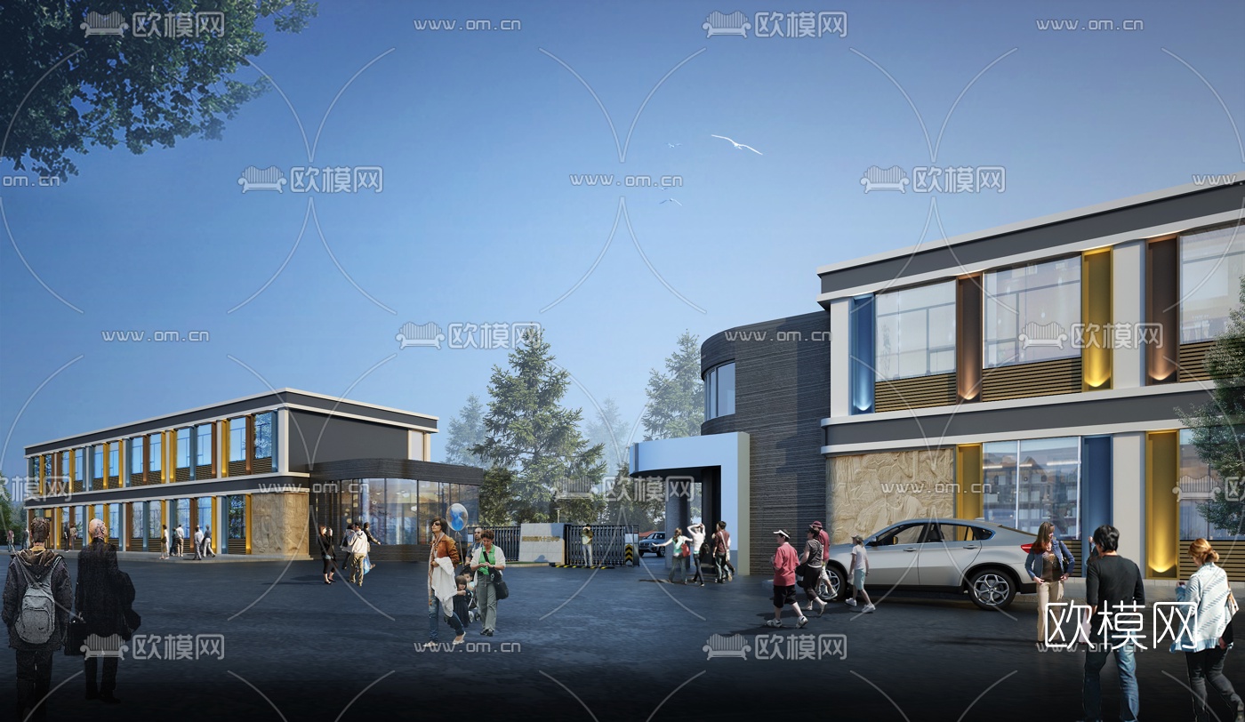 现代学校大门3d模型
