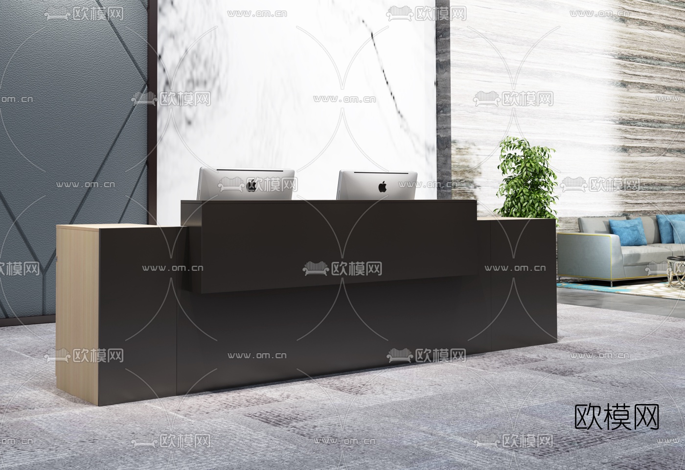 现代前台接待区3D模型下载