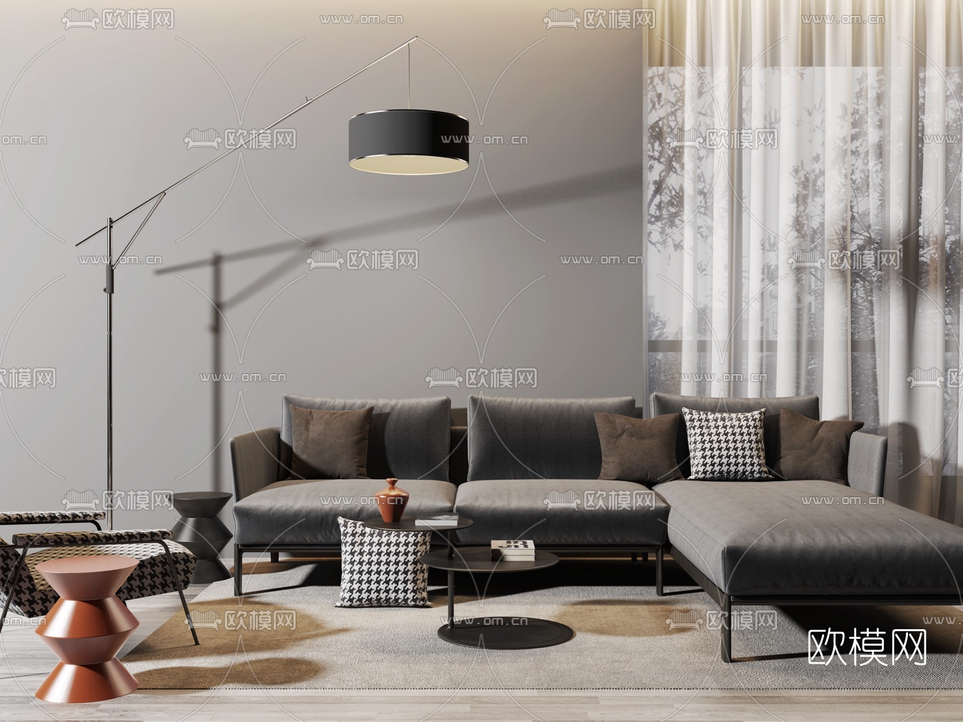 现代沙发组合3d模型-免费3dmax模型库-欧模网