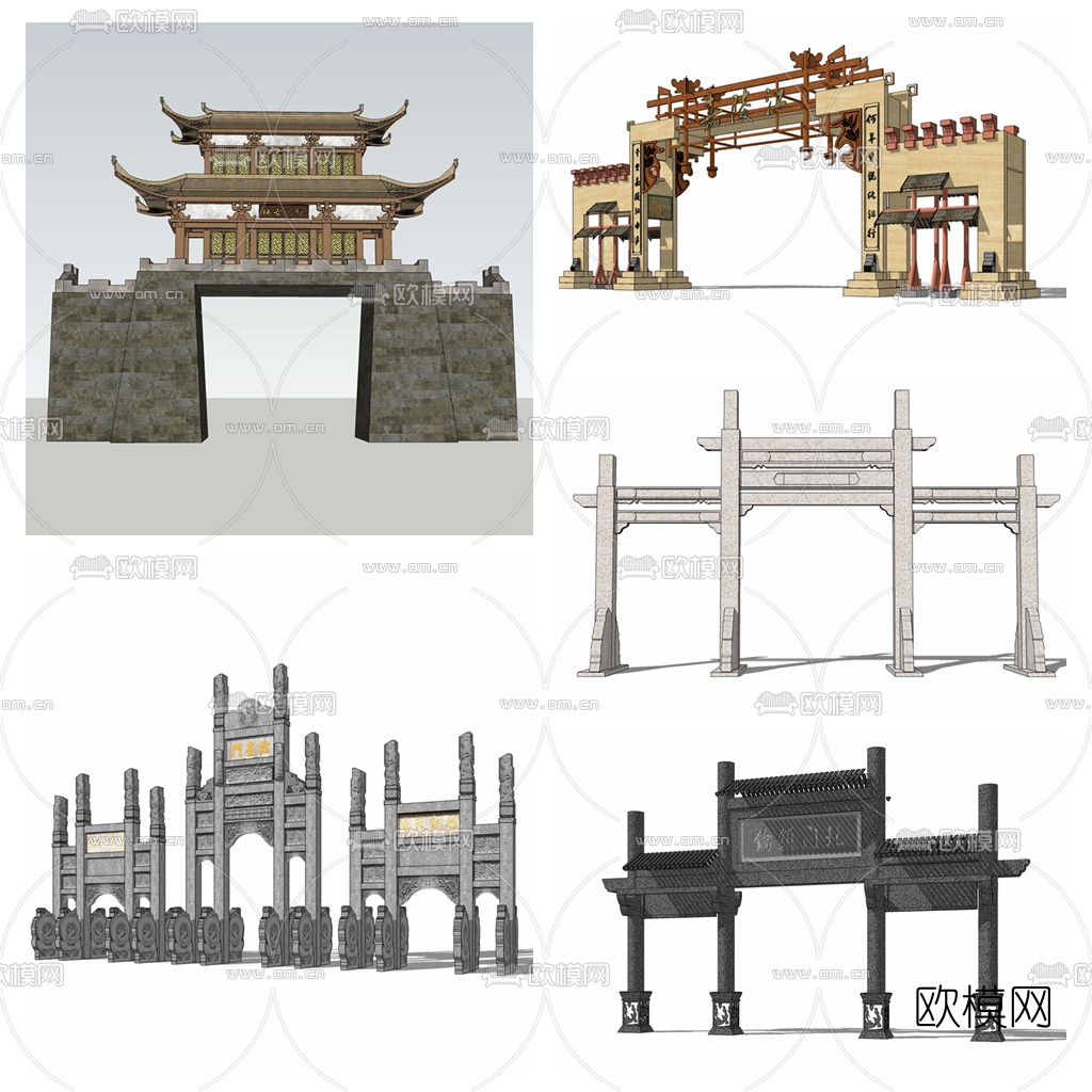 中式门头牌坊su模型