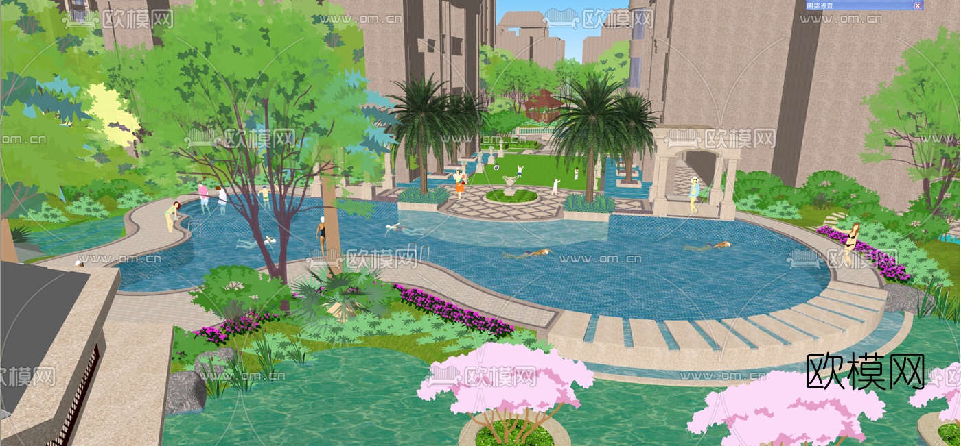 欧式小区景观规划su模型下载（渲染图7）