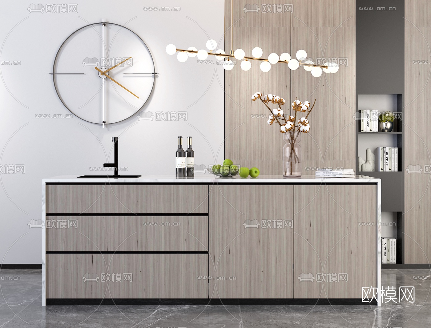 现代厨房中岛台橱柜3d模型下载