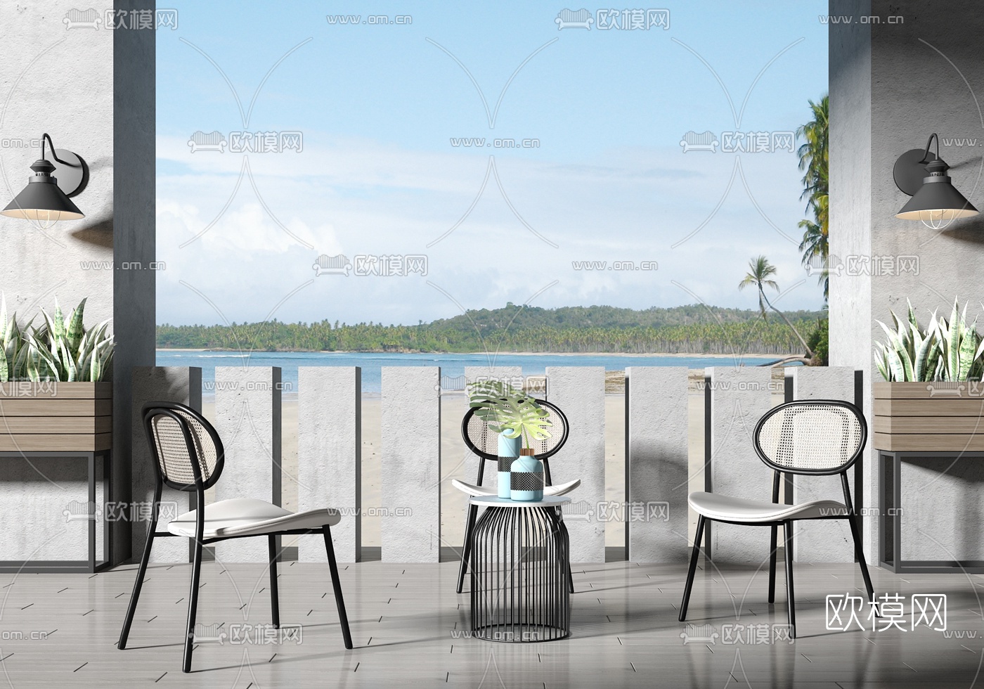 现代藤编户外椅su模型下载（渲染图1）