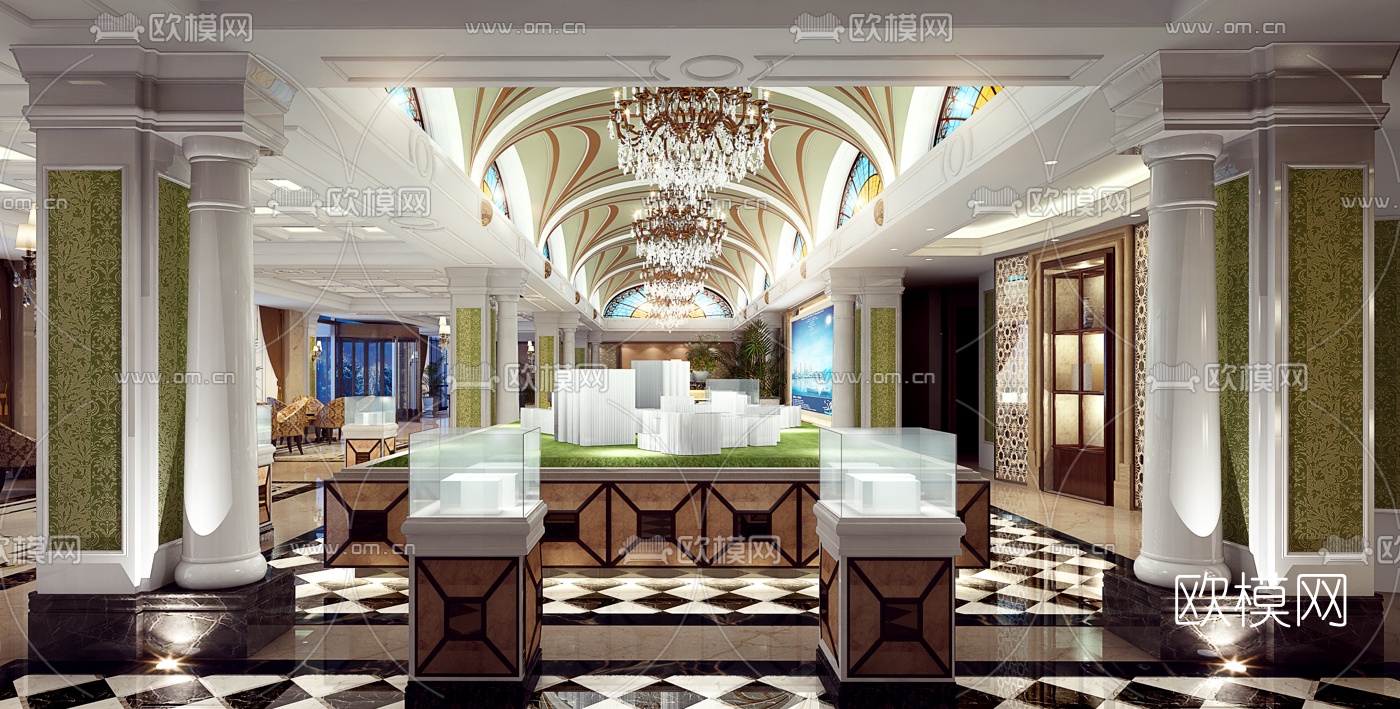法式奢华售楼处大厅3D模型下载（渲染图2）