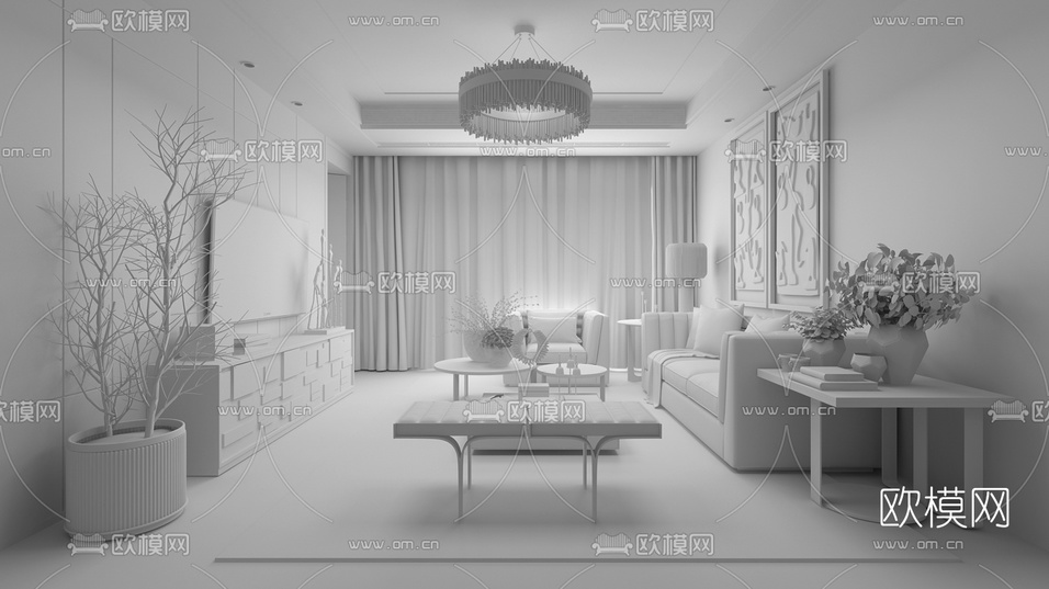 现代混搭风格客厅3D模型下载(渲染图2)