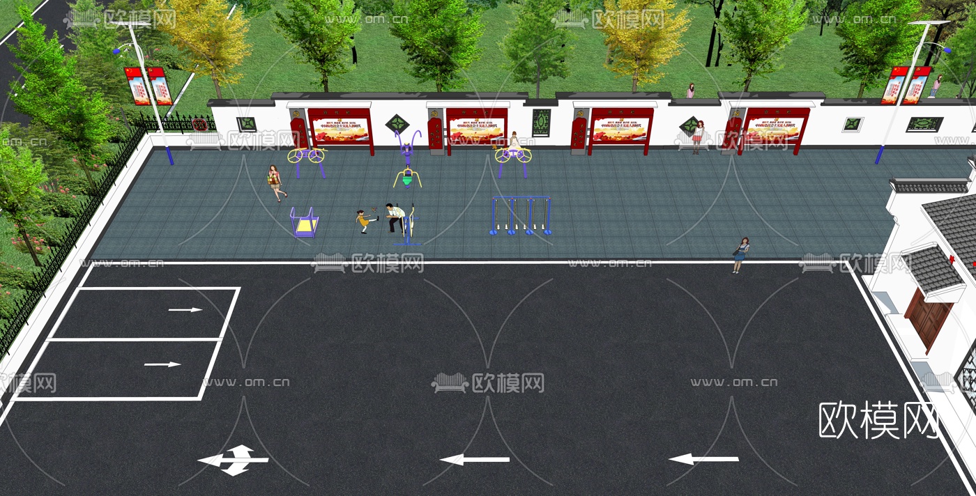 新中式党群服务中心su模型下载（渲染图3）