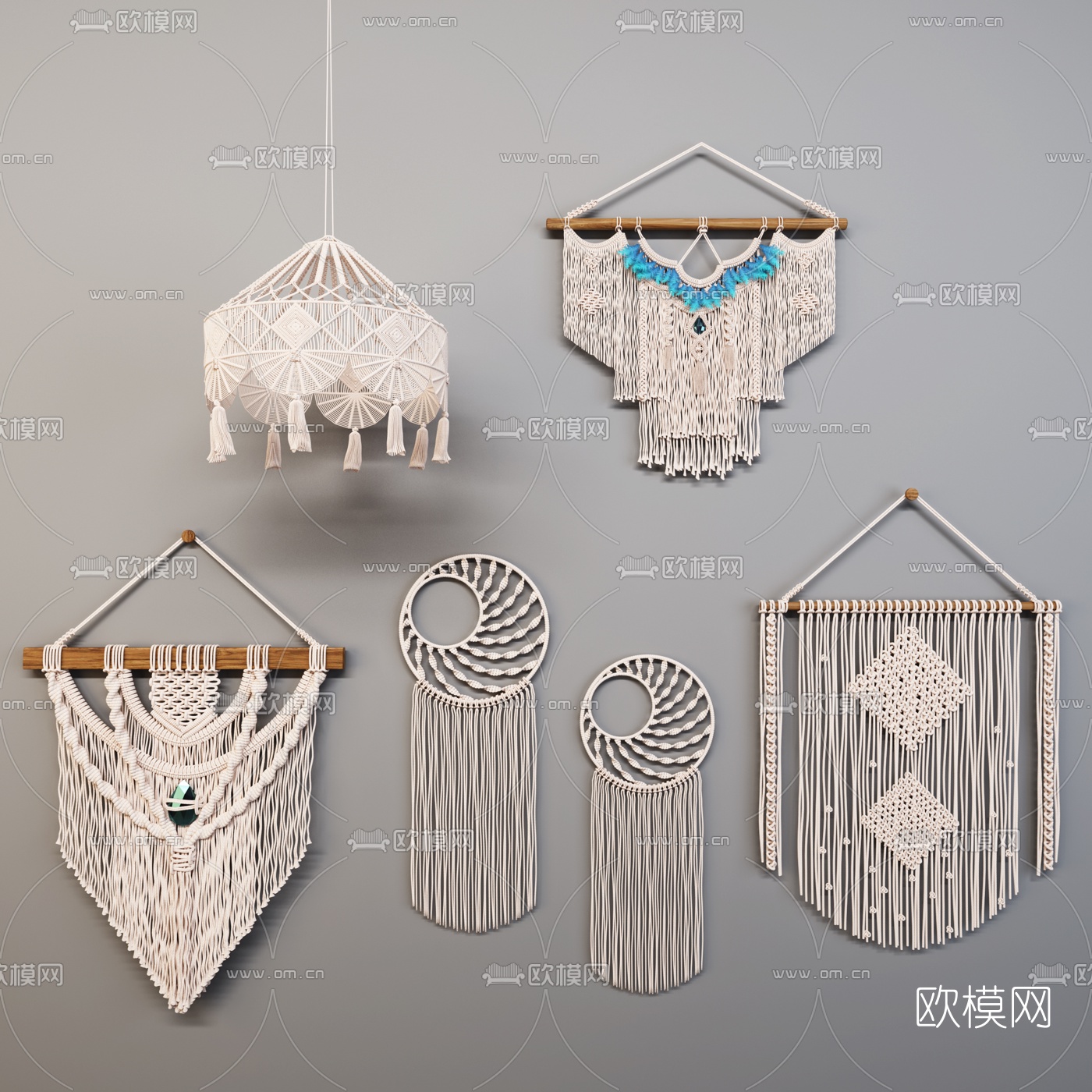 自然风民族针织花艺墙饰挂件3d模型下载