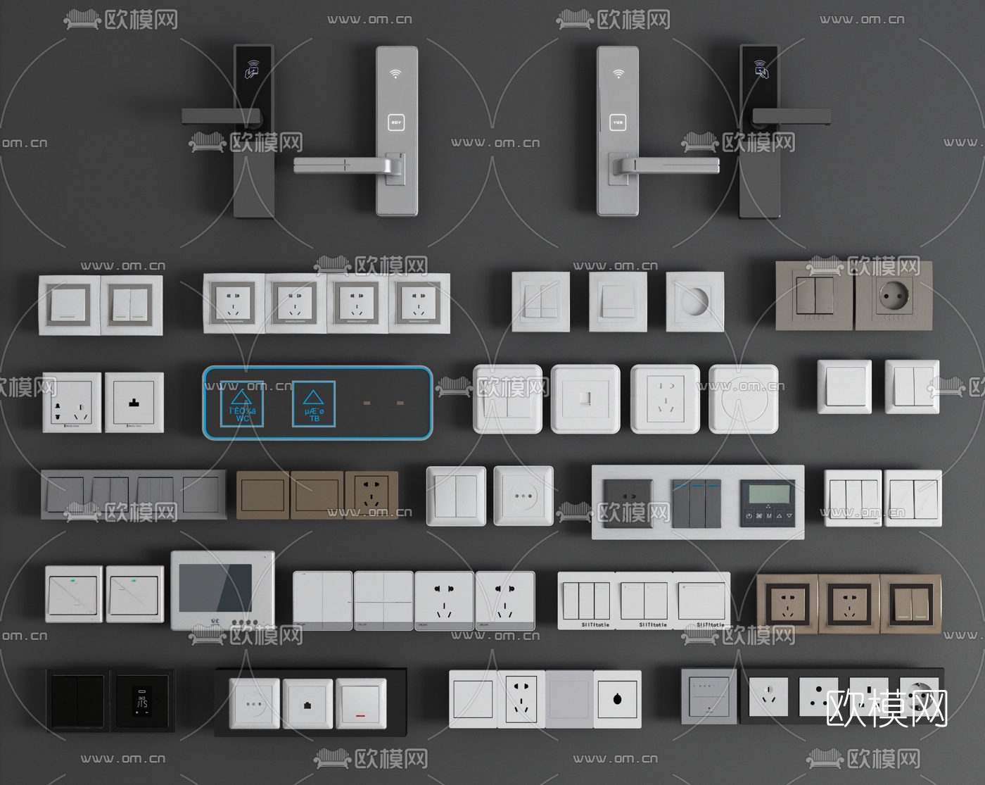 现代金属开关插座指纹锁3d模型